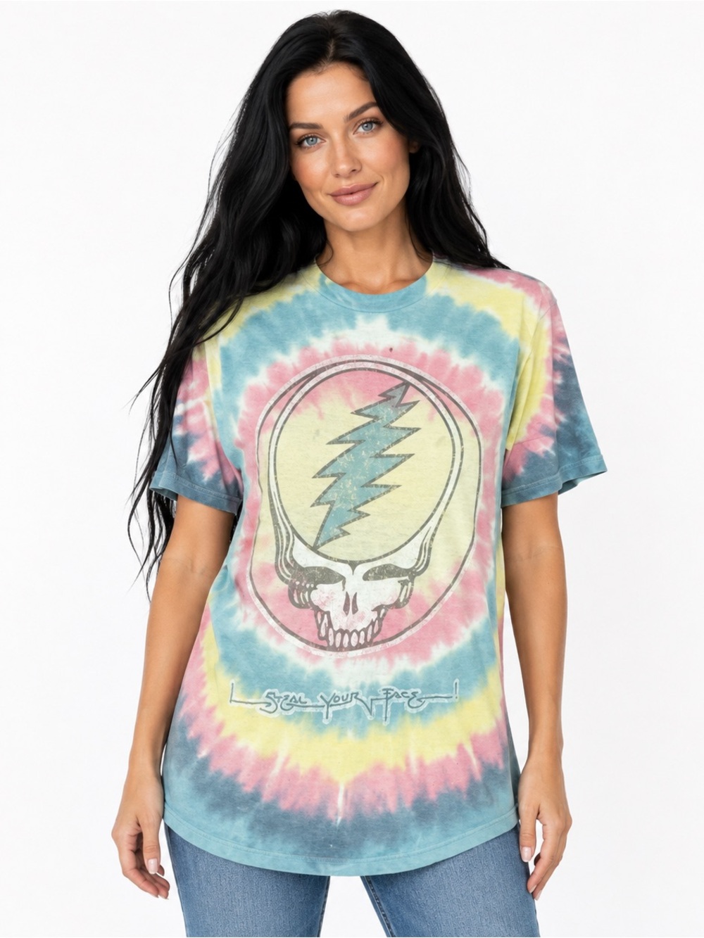 Liquid Blue Grateful Dead Steal Your Face Tie Dye T Shirt Reggae SYF Hippie